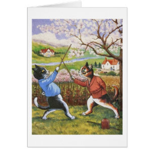 Vintage Duelling Cats Art  by Louis Wain