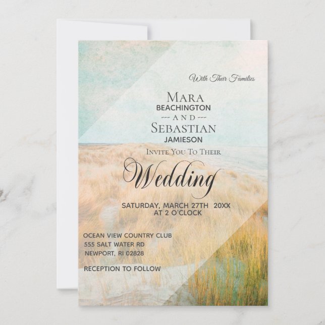 *~* Vintage Dune Pastel Beach Grass Wedding Invitation (Front)