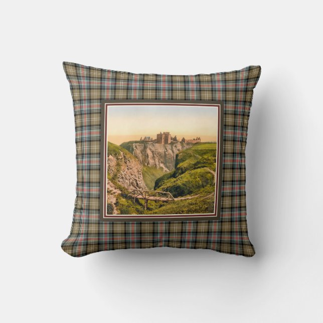 Vintage Dunnottar Castle Clan Sutherland Tartan Cushion (Front)
