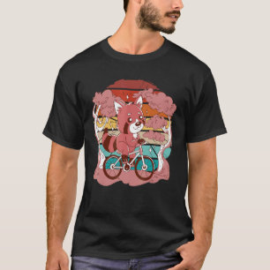Vintage duotone red panda riding bike bicycle cycl T-Shirt