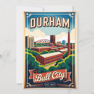 Vintage Durham North Carolina Bull City Retro  Holiday Card
