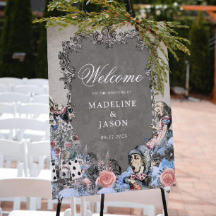 Vintage Dusty Blue Alice in Wonderland Wedding Poster