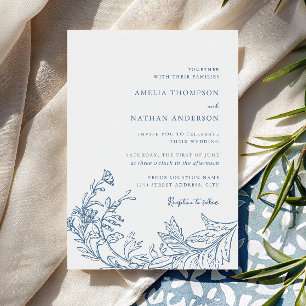 Vintage Dusty Blue Botanical Floral Wedding Invitation