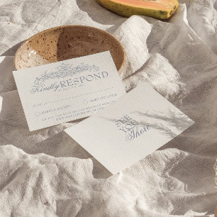 Vintage Dusty Blue Botanical Old Money Wedding RSVP Card