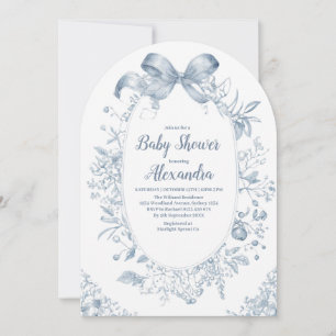 Vintage Dusty Blue Bow  Invitation