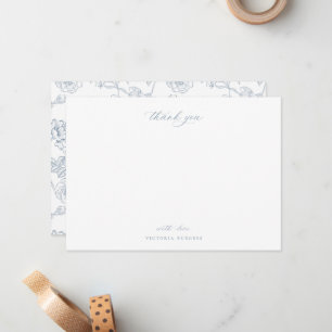 Vintage Dusty Blue Chinoiserie Floral Thank You Card