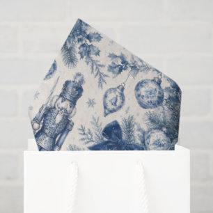 Vintage Dusty Blue Christmas Toile Nutcracker Tissue Paper
