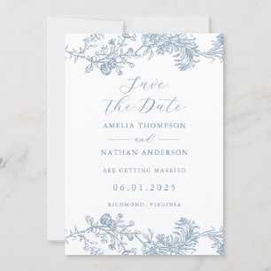 Vintage Dusty Blue Elegant Wedding Save The Date