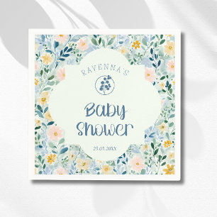 Vintage Dusty Blue Floral Blooms Teal Baby Shower Napkin