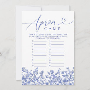 Vintage Dusty Blue Floral Bridal Shower Apron Game Invitation