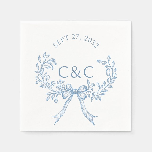 Vintage Dusty Blue Floral Coquette Monogram Napkin (Front)