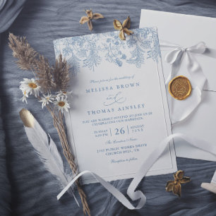 Vintage Dusty Blue Floral Elegant Modern Wedding Invitation