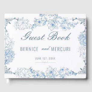 Vintage Dusty Blue Floral Elegant Wedding Guest Book