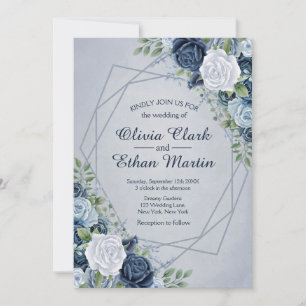 Vintage Dusty Blue Floral Geometric Invitation