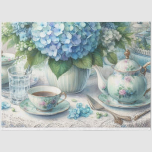 Vintage Dusty Blue Floral Tea Party Tissue Paper