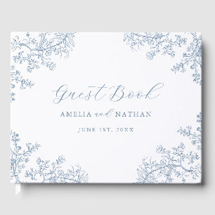 Vintage Dusty Blue Floral Wedding  Guest Book