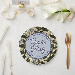 Vintage Dusty Blue Flower on Stone Look - own text Paper Plate