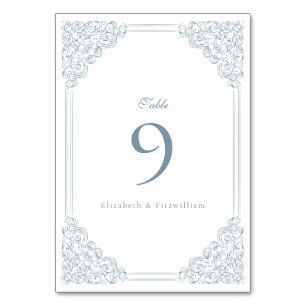 Vintage Dusty Blue Frame Elegant Script Wedding  Table Number
