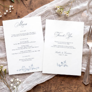 Vintage Dusty Blue French Floral Victorian Wedding Menu