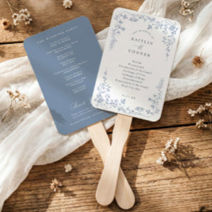 Vintage Dusty Blue French Floral Wedding Program Hand Fan
