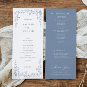 Vintage Dusty Blue French Floral Wedding Programme