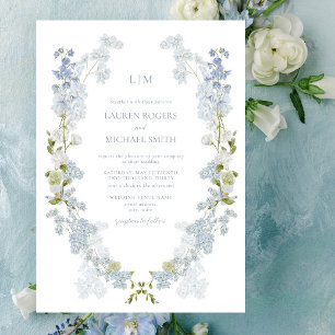 Vintage Dusty Blue Garden Monogram Wedding Invitation