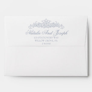 Vintage Dusty Blue Old Money Botanical Wedding Envelope
