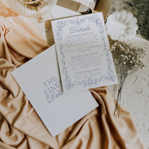 Vintage Dusty Blue Old Money Wedding Details Enclosure Card