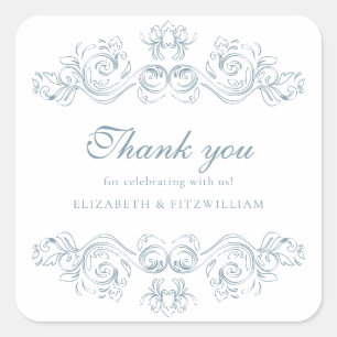 Vintage Dusty Blue Ornate Frame Elegant Script Square Sticker