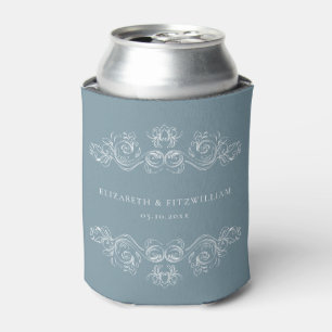 Vintage Dusty Blue Ornate Frame Wedding   Can Cooler