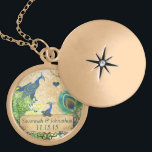 Vintage Dusty Blue Peacock Damask Anniversary  Locket Necklace<br><div class="desc">Keepsake Necklaces Choose either Silver Plated Gold Finish or Sterling Silver Unique Personalised Custom 1st Christmas Gift, 25th Wedding Anniversary, 1st Newlywed Birthday after Married, Wedding Keepsake Wedding Party Necklaces - to change background colour - click customise - click edit - choose last tool in drop down menu and choose...</div>