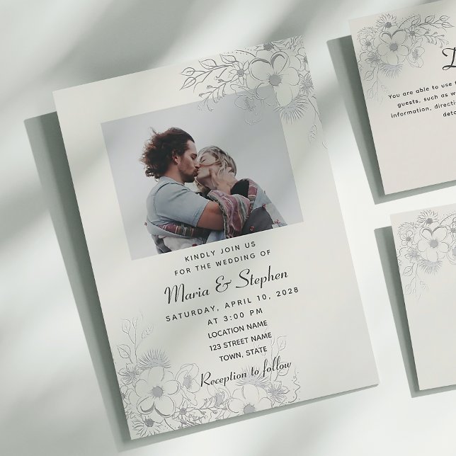 Vintage Dusty Blue Photo Wedding Invitation (Creator Uploaded)