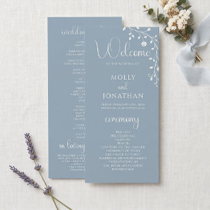 Vintage Dusty Blue Rose Vine Rehearsal Dinner Programme