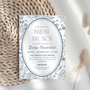 Vintage Dusty Blue Toile Chinoiserie Bridal Shower Invitation
