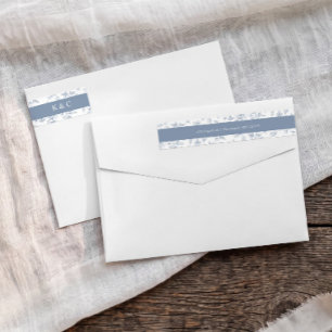Vintage Dusty Blue Toile Wedding Return Address Wrap Around Label