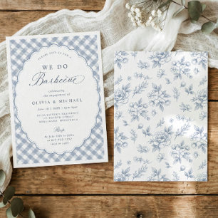 Vintage Dusty Blue We Do BBQ Engagement Party Invitation