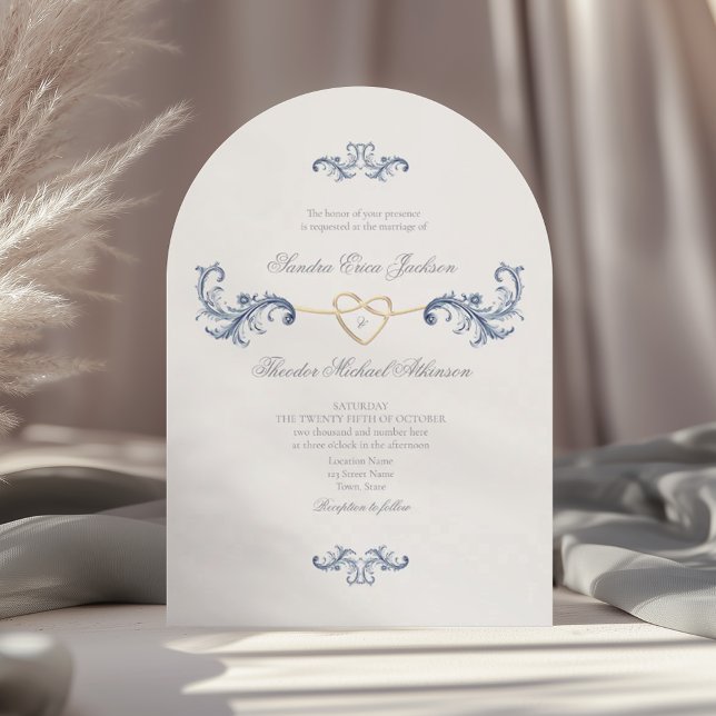 Vintage Dusty Blue Wedding Invitation with QR Code (Creator Uploaded)