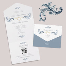 Vintage Dusty Blue Wedding QR Code