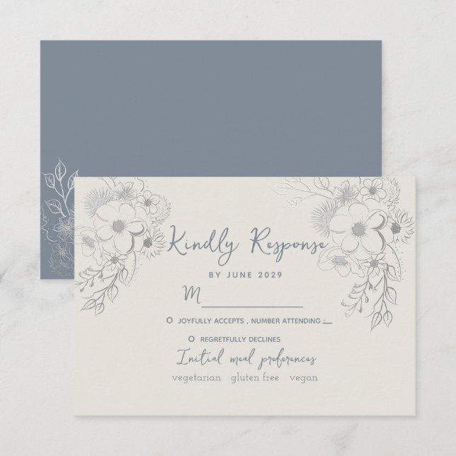 Vintage Dusty Blue Wedding RSVP Card (Front/Back)