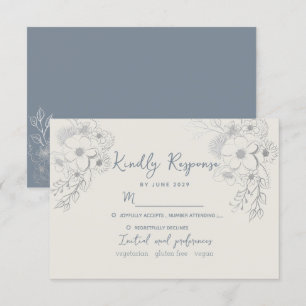 Vintage Dusty Blue Wedding RSVP Card