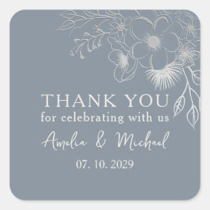 Vintage Dusty Blue Wedding Thank You Square Sticker