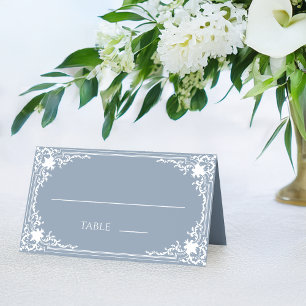 Vintage Dusty Blue White Antique Frame Wedding Place Card
