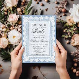 Vintage Dusty Blue White Lace Bridal Shower Brunch Invitation