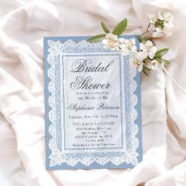 Vintage Dusty Blue White Lace Bridal Shower Invitation