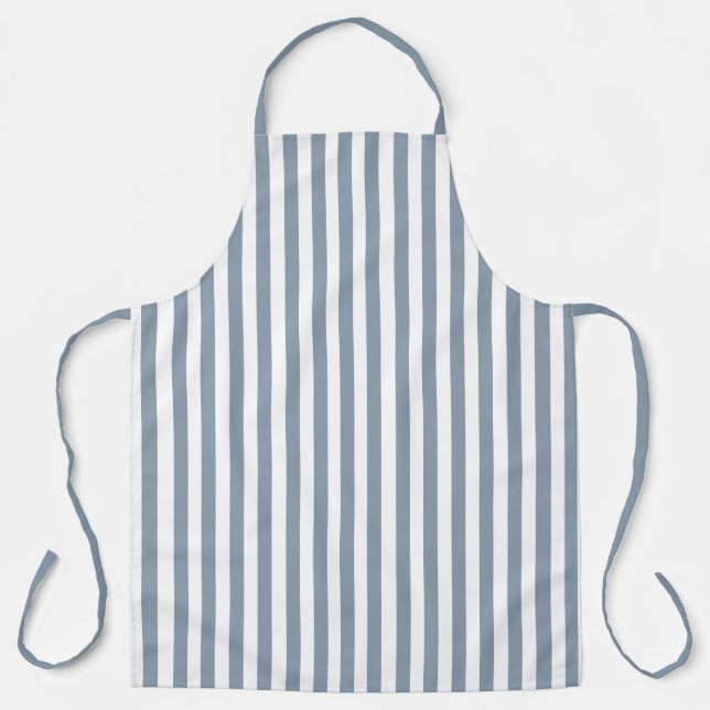 Vintage Dusty Blue & White Stripes Striped Apron (Front)