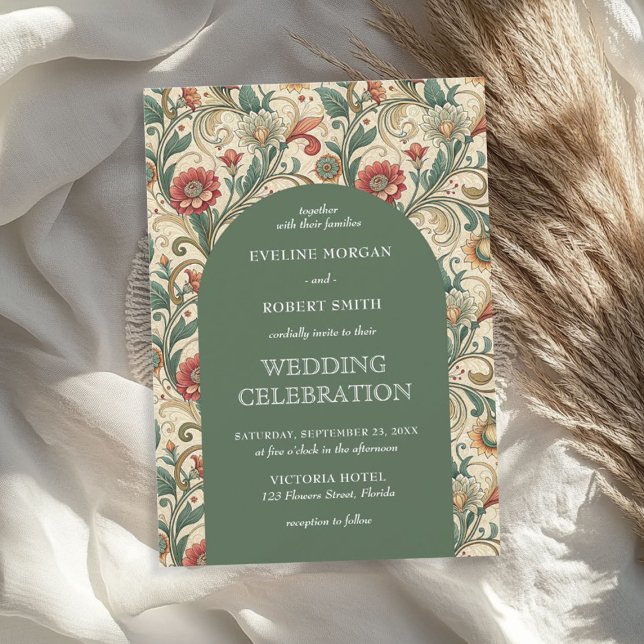 Vintage Dusty green terracotta Art Nouveau wedding Invitation (Vintage Dusty green terracotta Art Nouveau wedding Invitation)