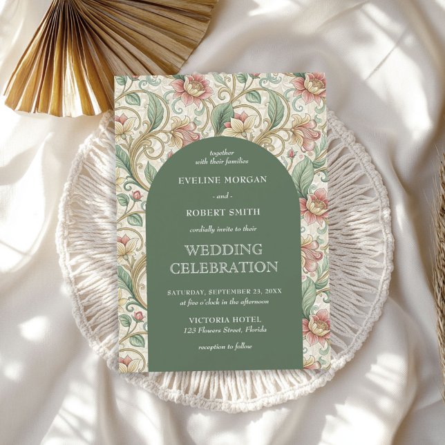 Vintage Dusty green Wedding Art Nouveau Mucha Invitation (Vintage Dusty green Wedding Art Nouveau Mucha Invitation)