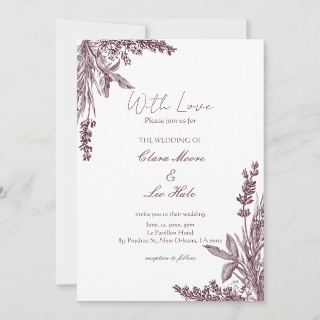 Vintage Dusty Lavender Herb Wedding  Invitation (Front)