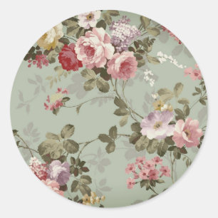 Vintage Dusty Olive Green Floral Design Classic Round Sticker