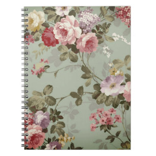 Vintage Dusty Olive Green Floral Design Notebook